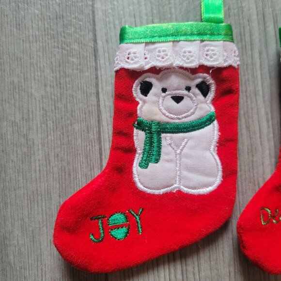Vintage Dakin Mini Christmas Stockings With Embroidery & Lace - Picture 2 of 6